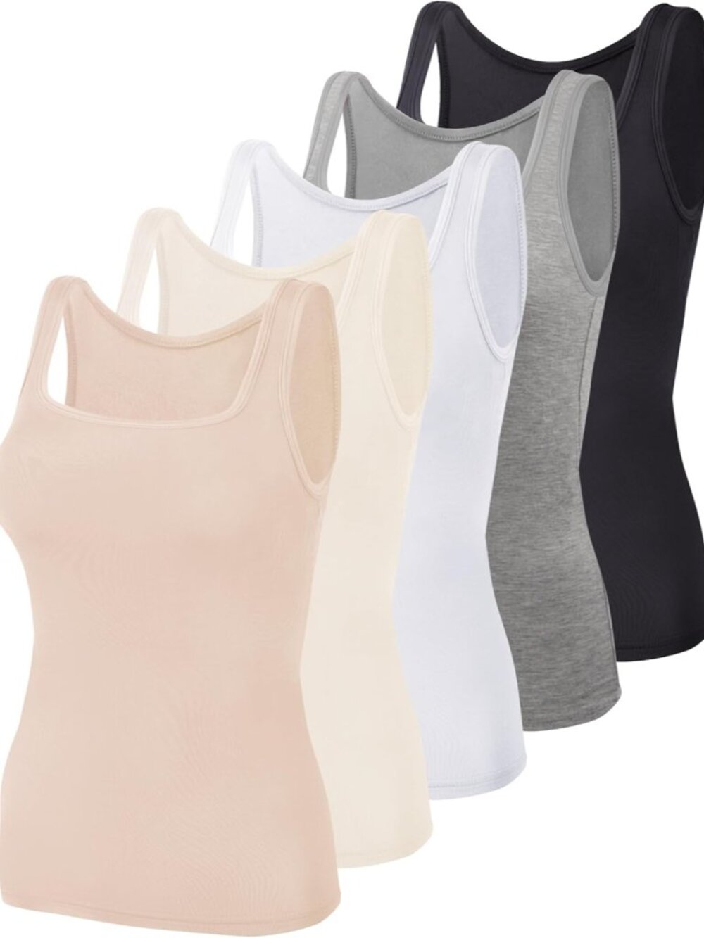 5 Pcs Women's Square Neck Tank Tops Sleeveless Undershirt Basic Tanks